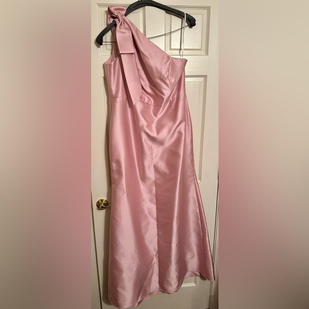 ALFRED SUNG One-Shoulder Satin Gown in Blush Pink